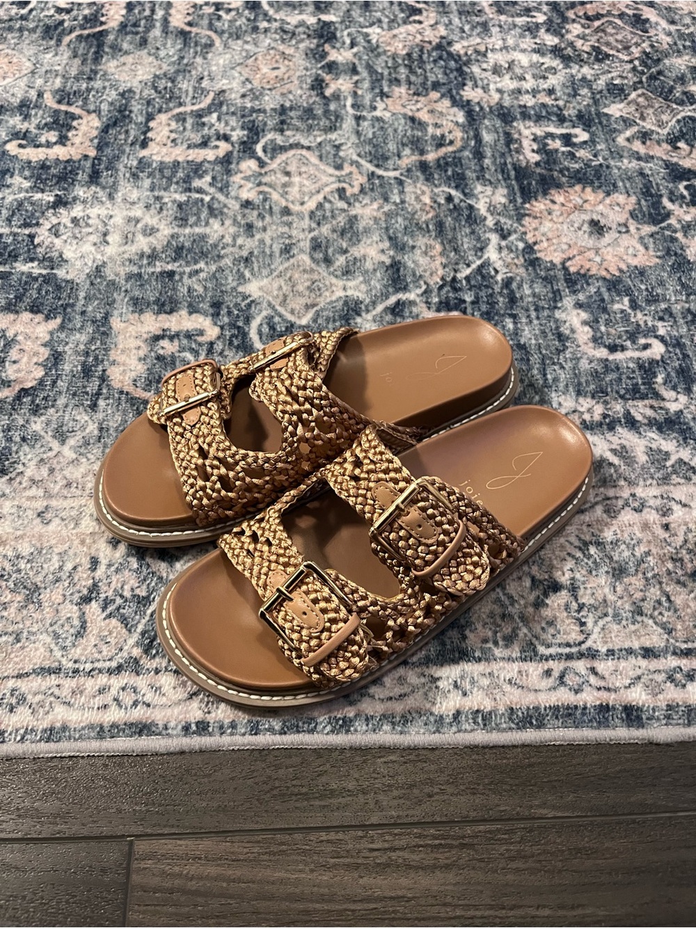 Joie Woven Double-Buckle Slide Sandals in Natural Tan - Picture 2 of 2